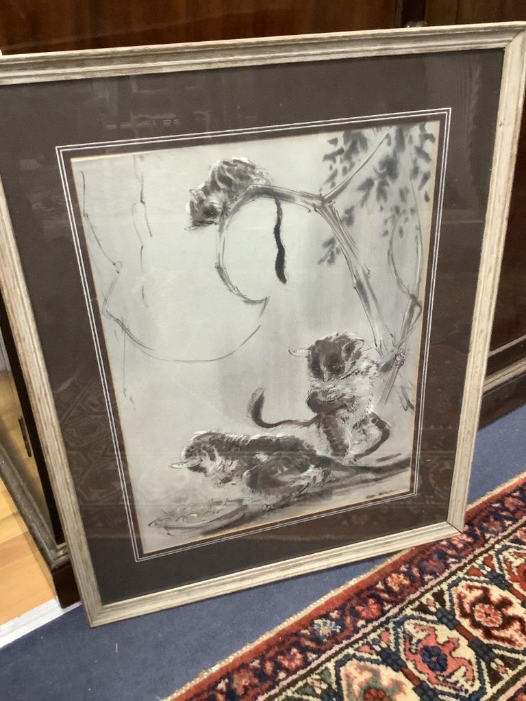 Ralph Thompson (1913-2009), ink and wash, 'Bush Babies', signed with Tryon Gallery label verso, 48 x 36cm